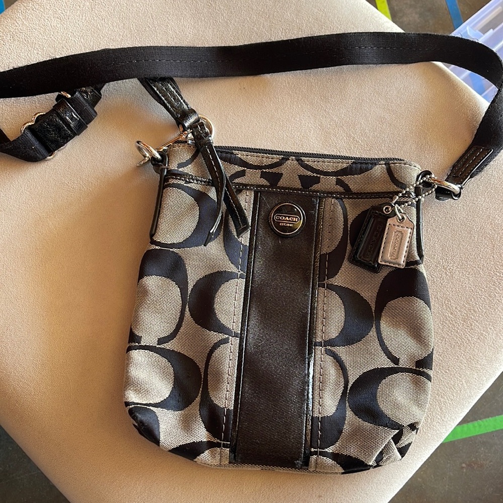 Coach Black and Tan canvas cross body bag